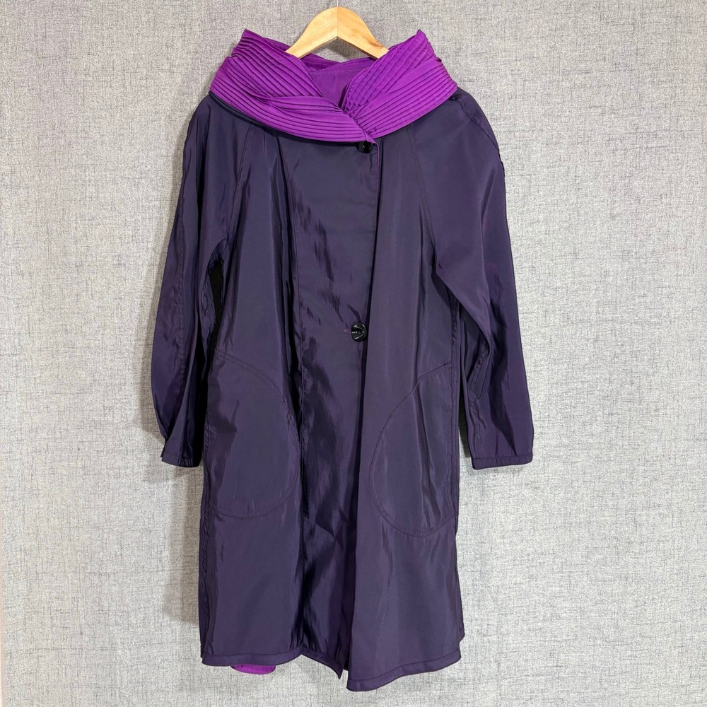 Mycra Pac Reversible Raincoat Size 0-P Purple Pleated Accordion Collar Oversized